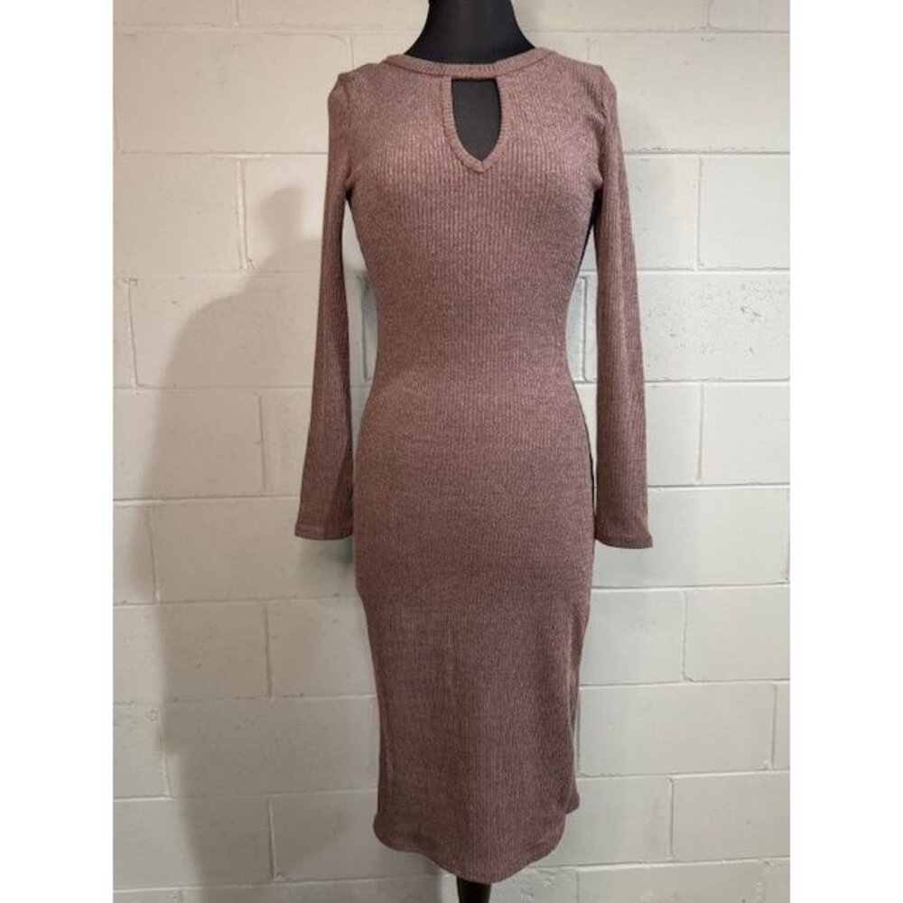 Ladies Long sleeve Rib Knit Dress Pink Size M Open Back